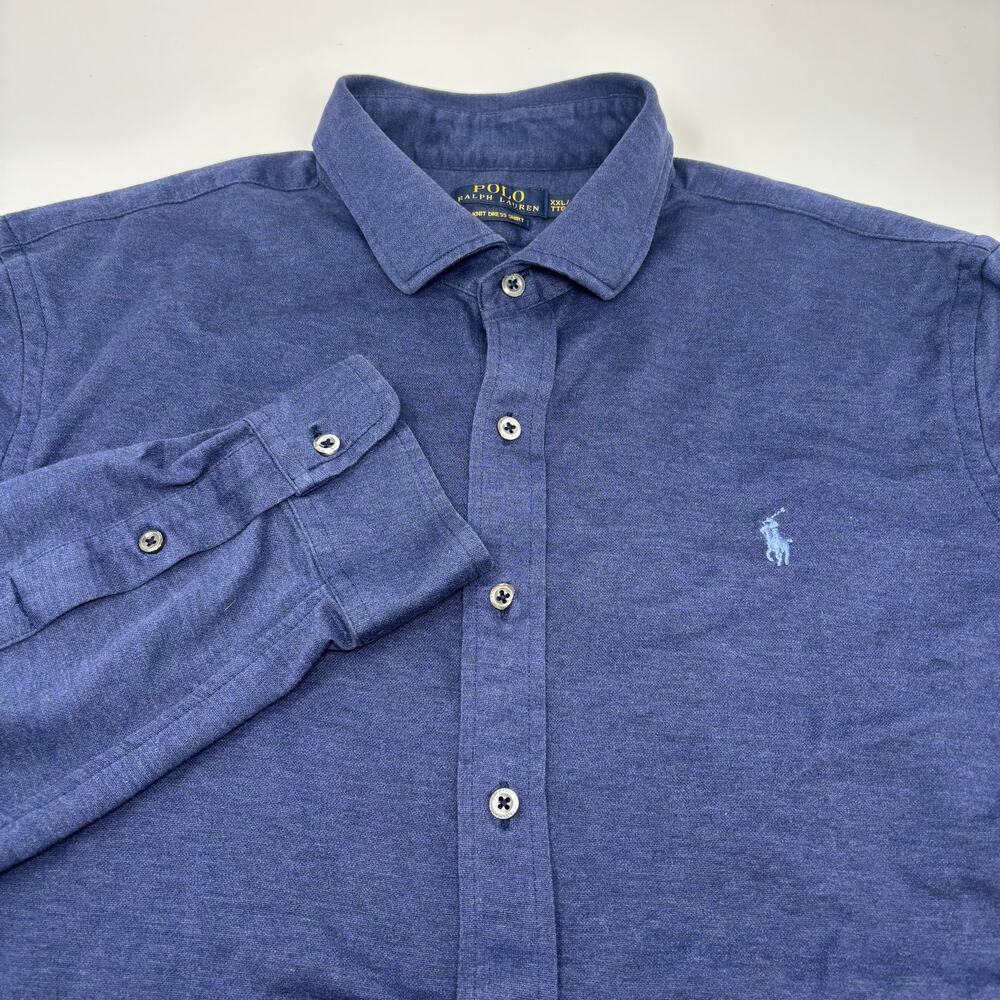Polo Ralph Lauren Mens 2XL Navy Blue Long Sleeve Knit Dress Shirt